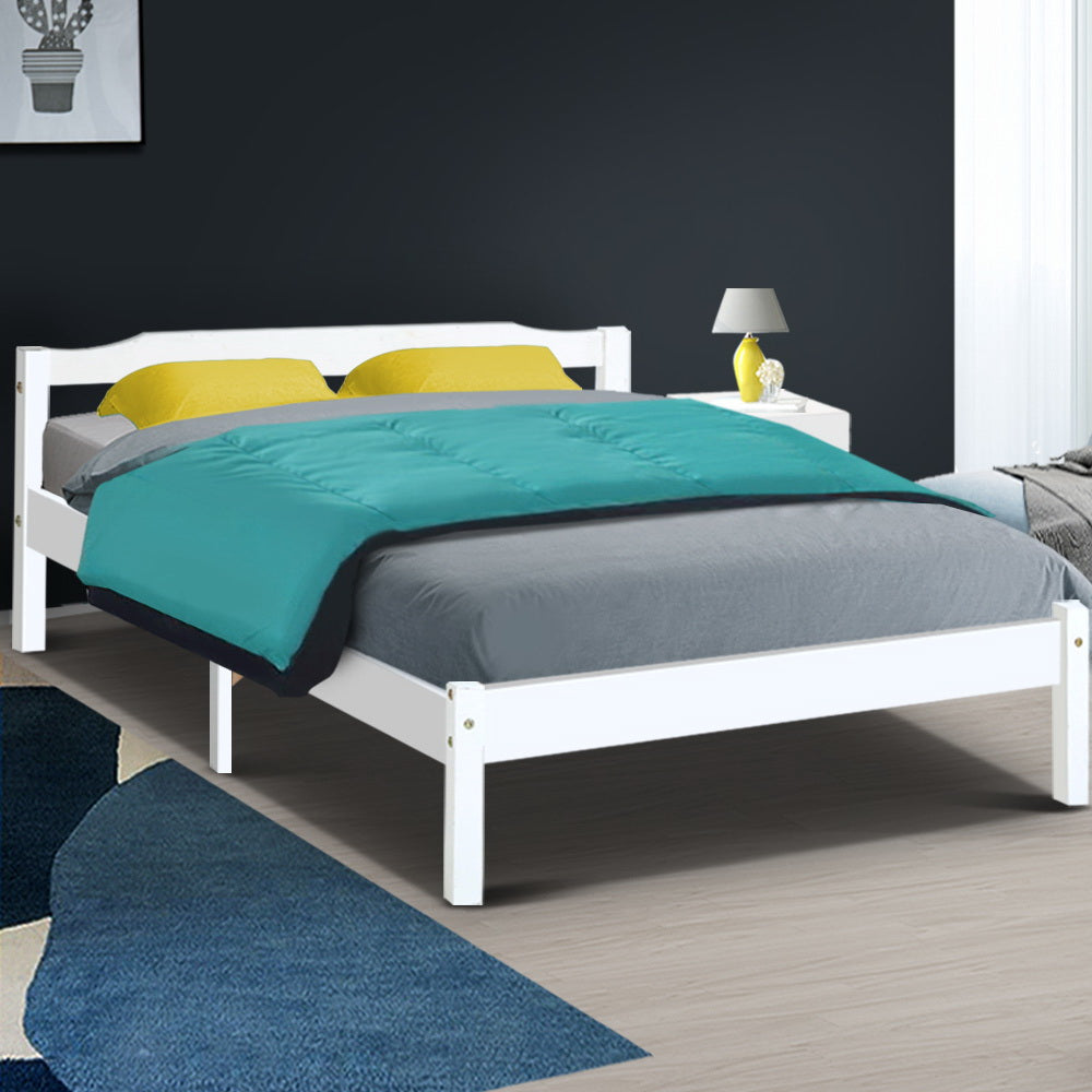 Artiss Double Full Size Wooden Bed Frame Mattress Base Timber Platform White freeshipping - Awezingly