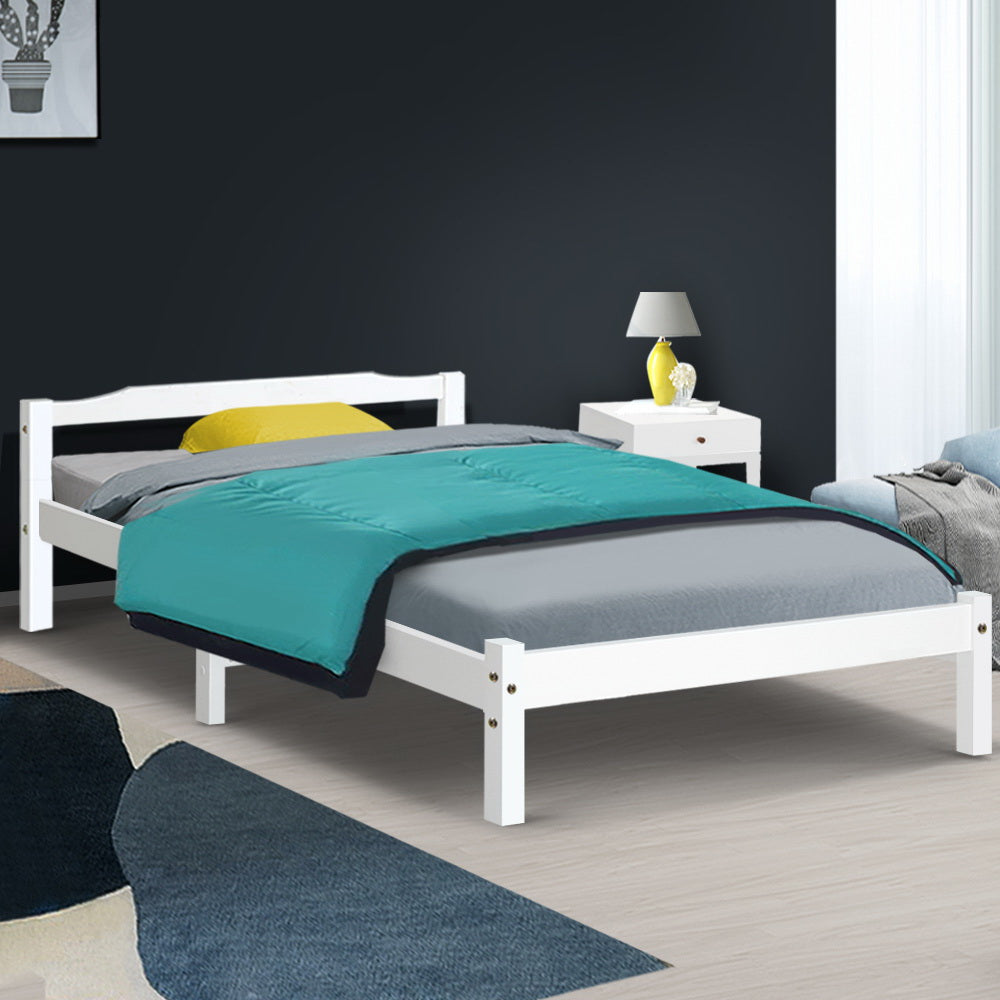 Artiss King Single Size Wooden Bed Frame Mattress Base Timber Platform White freeshipping - Awezingly