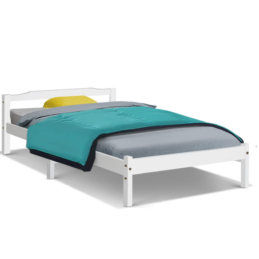 Artiss Single Size Wooden Bed Frame Mattress Base Timber Platform White freeshipping - Awezingly