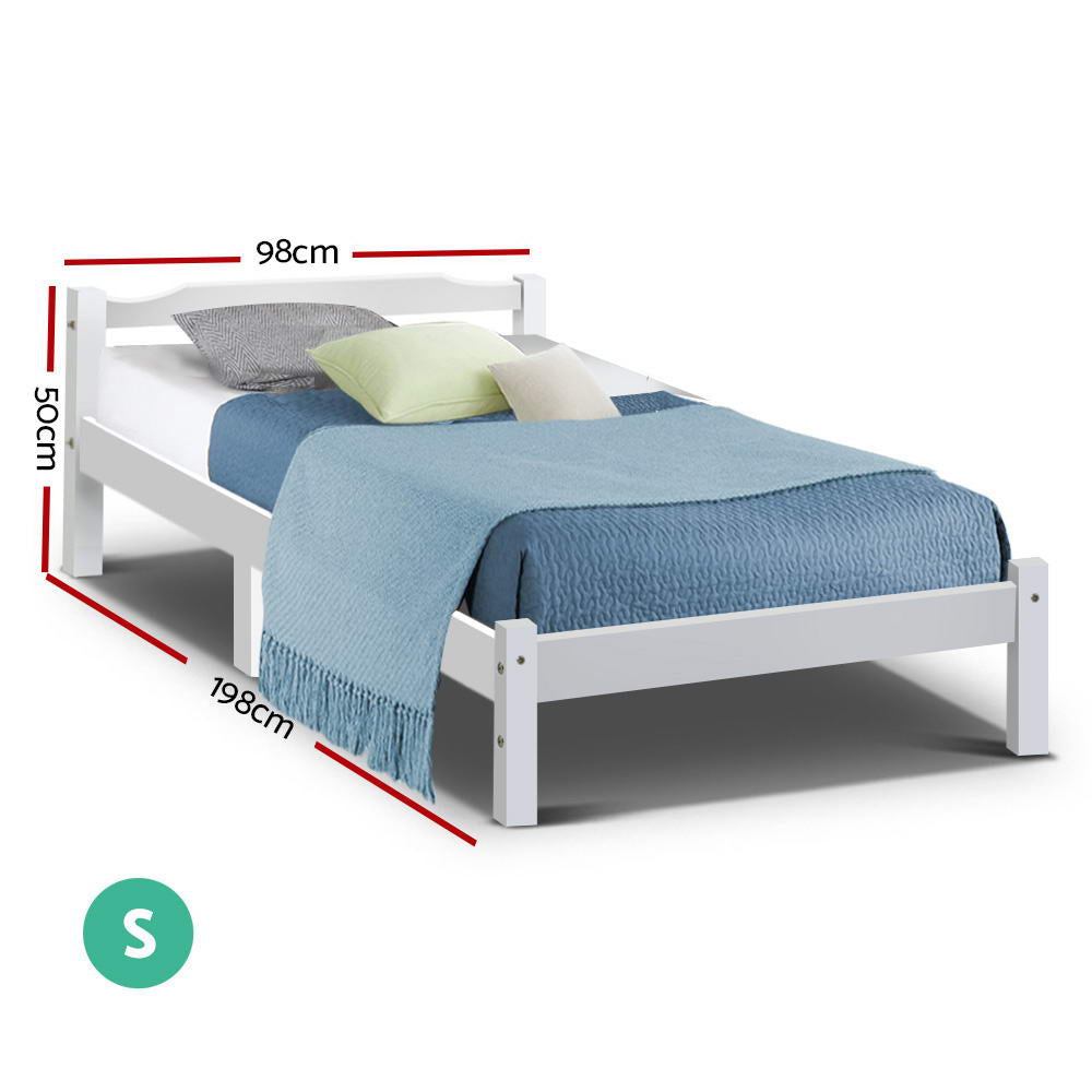 Artiss Single Size Wooden Bed Frame Mattress Base Timber Platform White freeshipping - Awezingly