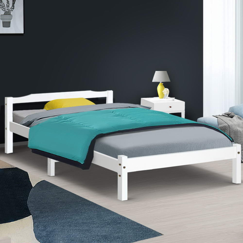 Artiss Single Size Wooden Bed Frame Mattress Base Timber Platform White freeshipping - Awezingly