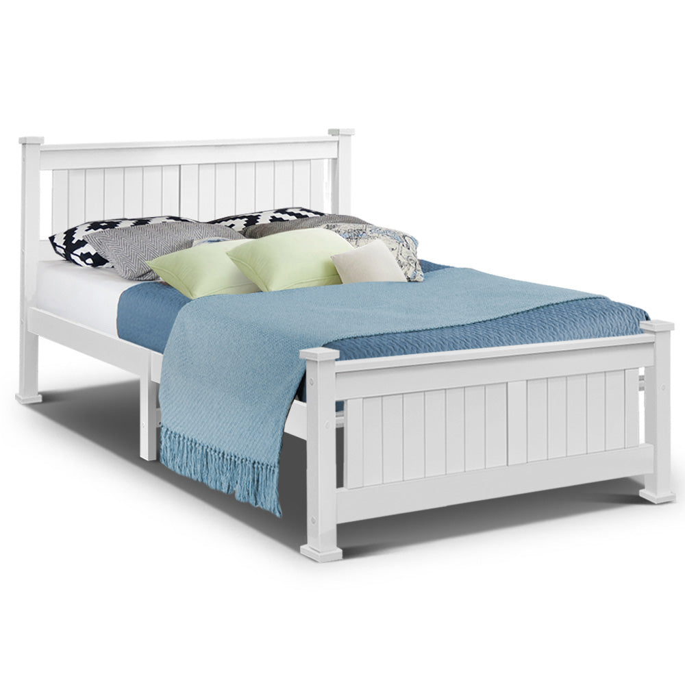 Double Size Wooden Bed Frame - White freeshipping - Awezingly