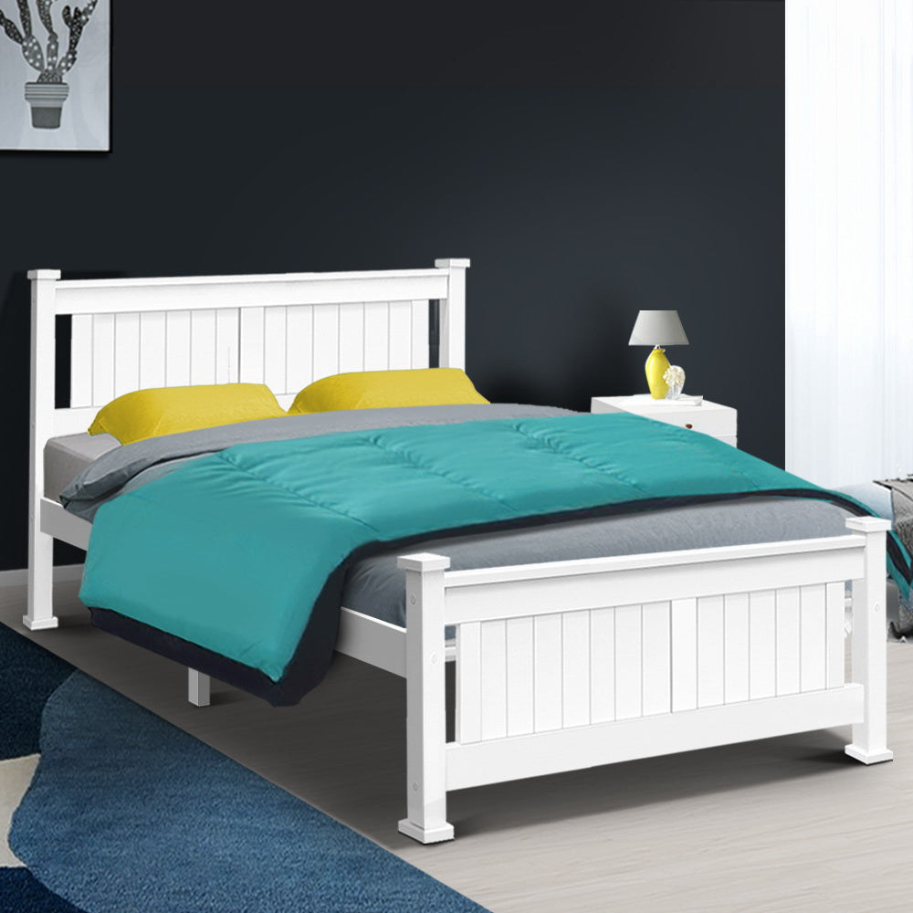 Double Size Wooden Bed Frame - White freeshipping - Awezingly