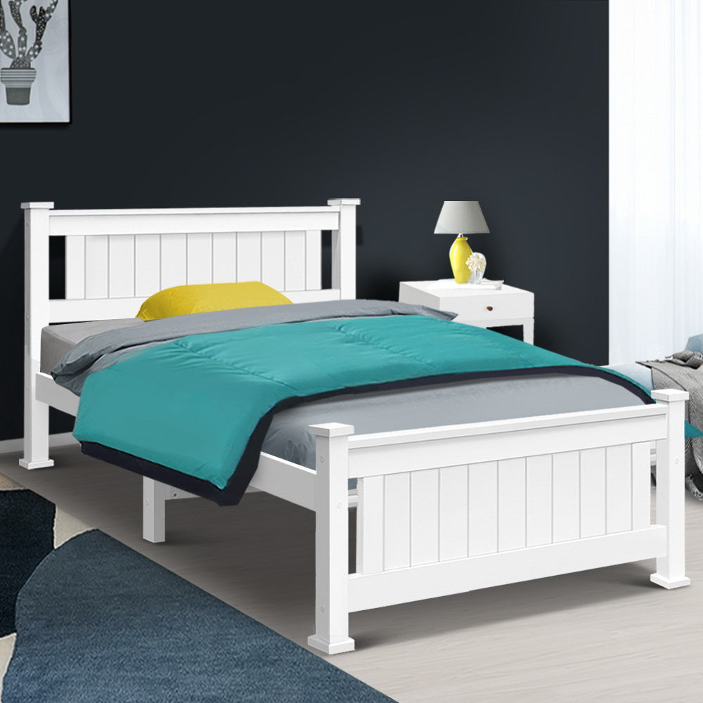 King Single Wooden Bed Frame - White freeshipping - Awezingly