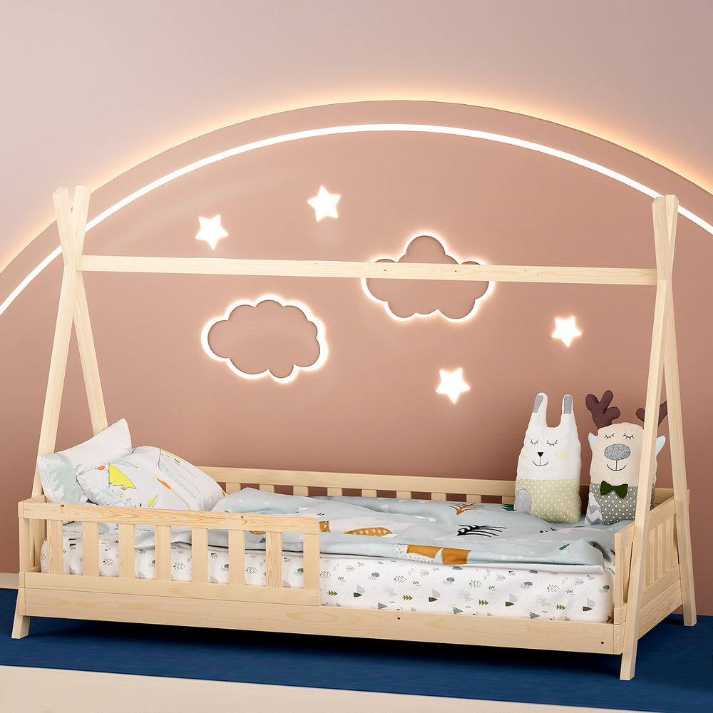 Artiss Bed Frame Wooden Kids House Frames Oak PUAH