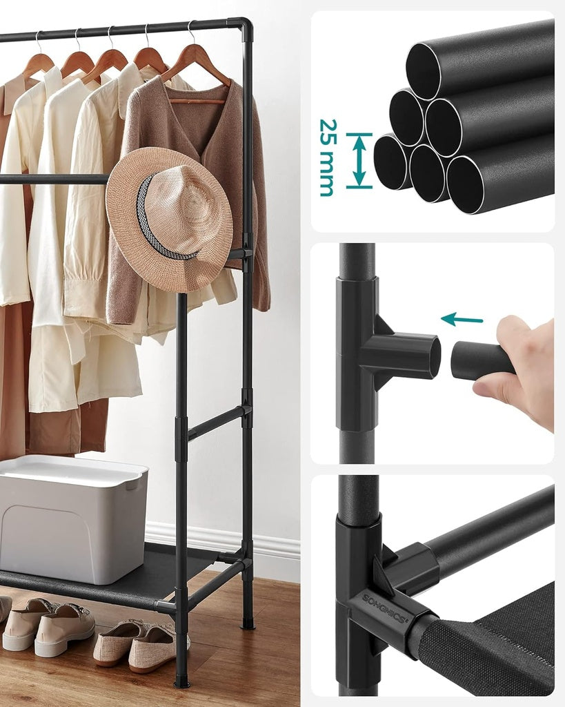 SONGMICS Metal Clothes Rack with 2 Rails Grey