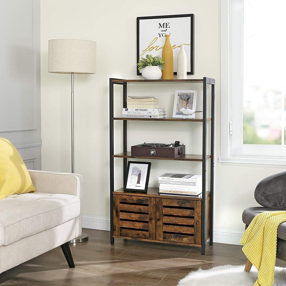 VASAGLE 4 Tier Bookshelf with Louvred Doors