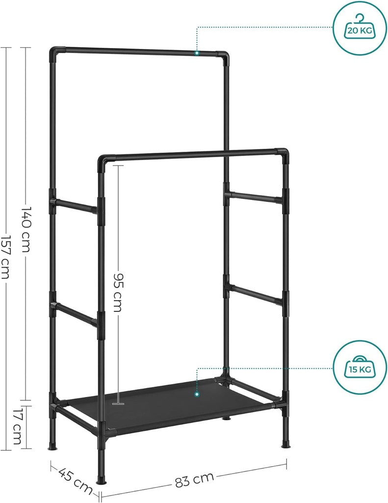 SONGMICS Metal Clothes Rack with 2 Rails Grey