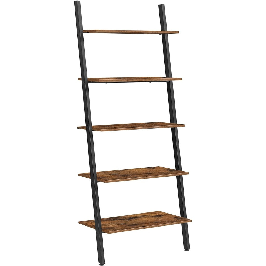 VASAGLE Industrial Ladder Shelf 5-Tier Bookshelf Rack Wall Shelf Rustic Brown and Black