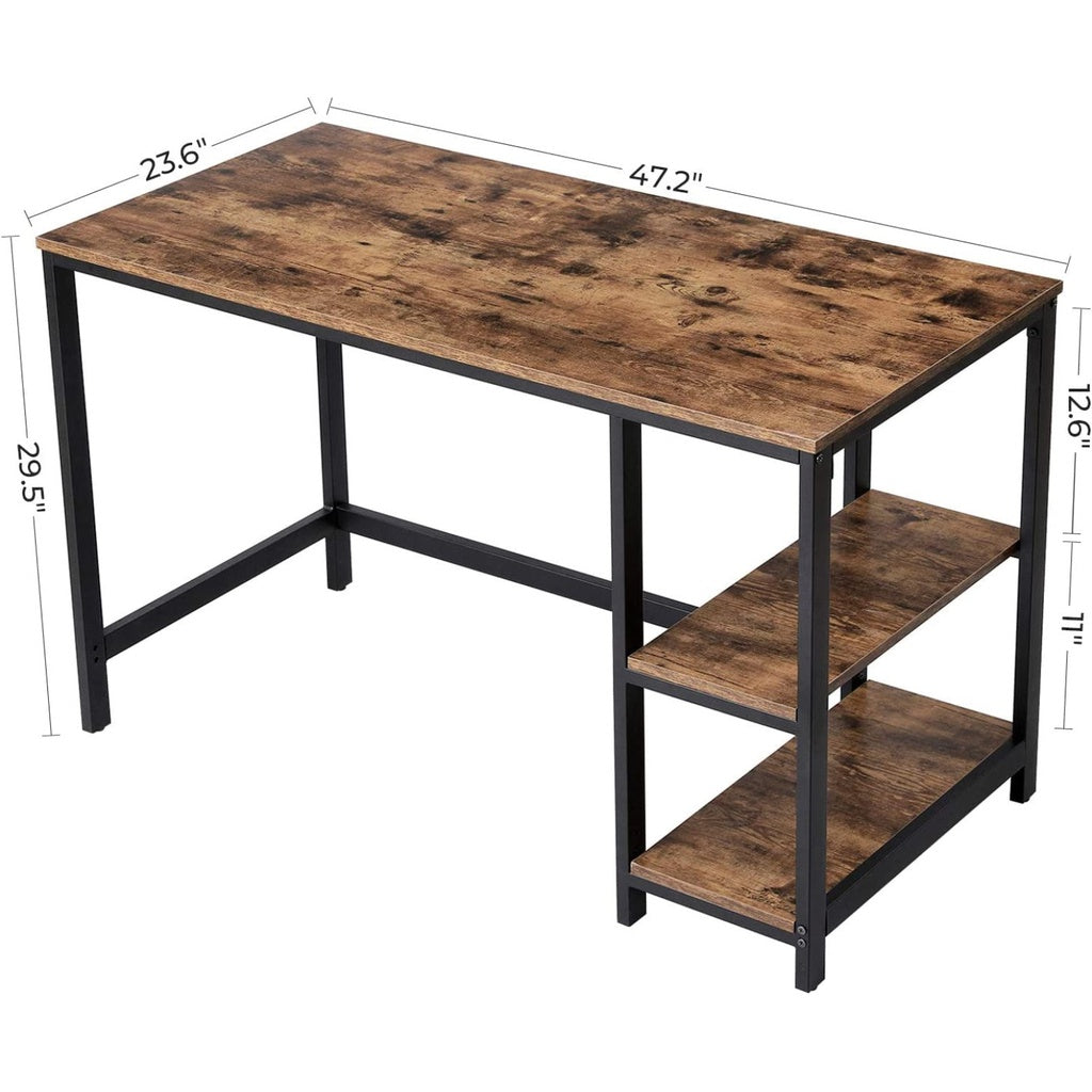 VASAGLE Computer Desk with 2 Shelves Rustic Brown and Black