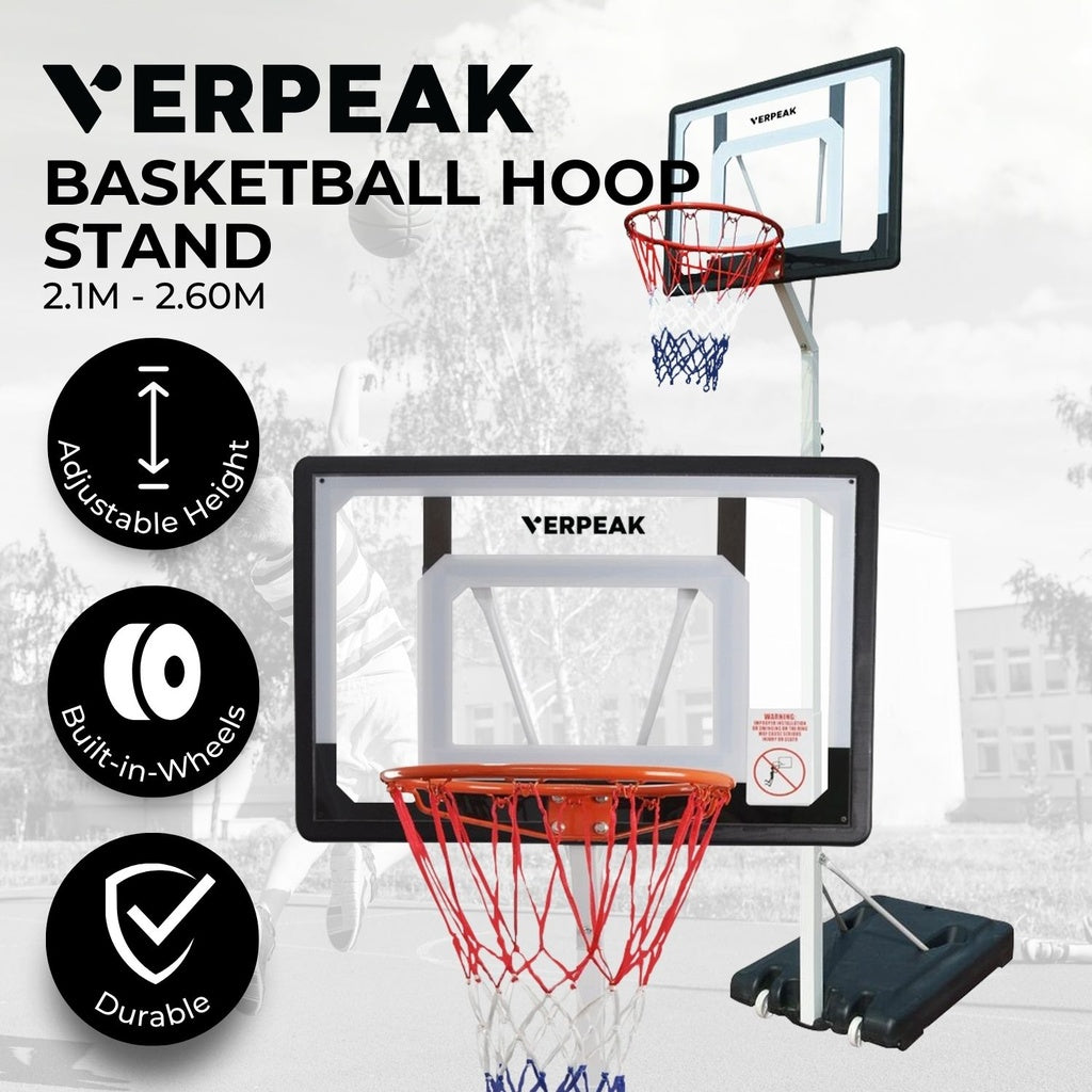 VERPEAK Basketball Hoop Stand 2.1M - 2.60M (White)