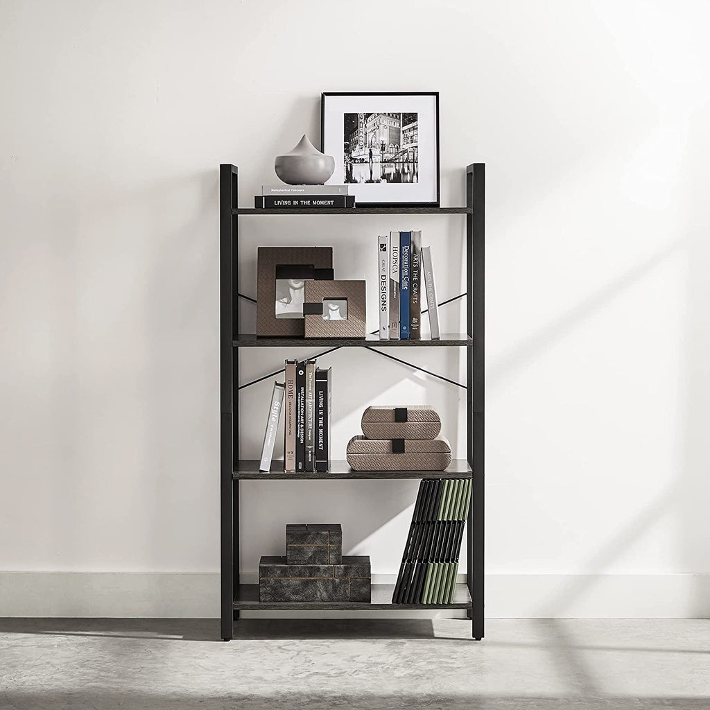 VASAGLE 4 Tier Bookshelf Charcoal Grey and Black