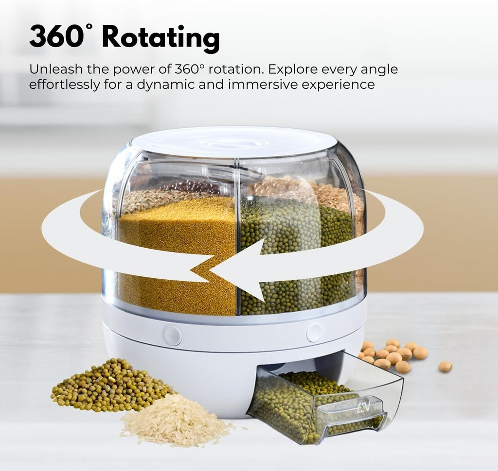 GOMINIMO 6 in 1 Rotating 360° Grain Dispenser with Lid White