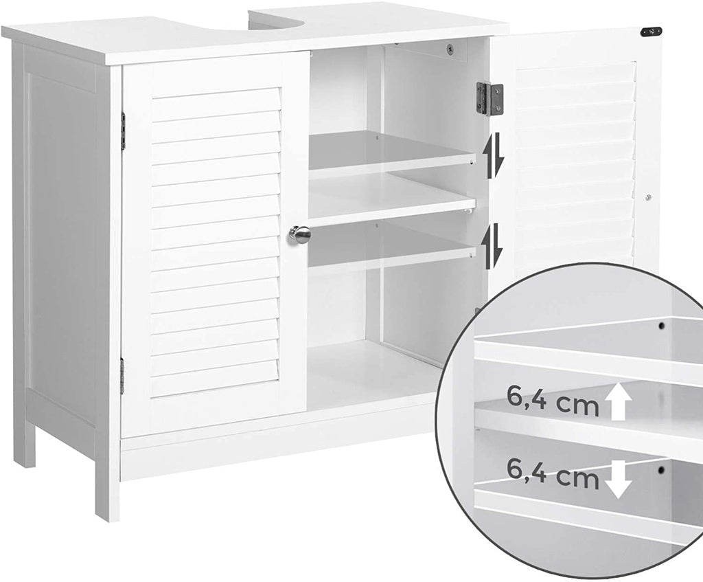 VASAGLE Under Sink Cabinet Cupboard with 2 Louvered Doors White