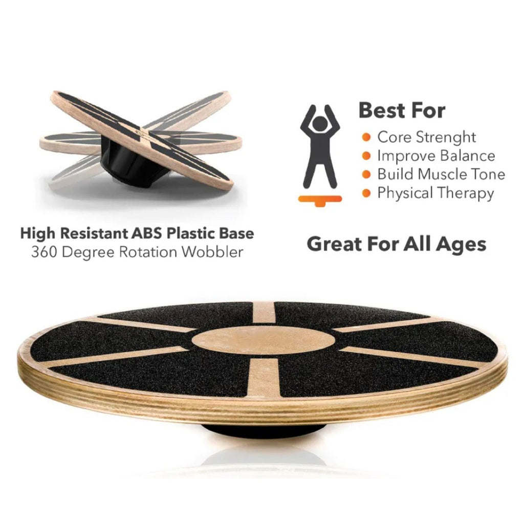 VERPEAK Wooden Wobble Board with Non-Slip Pads (Black with Wood)