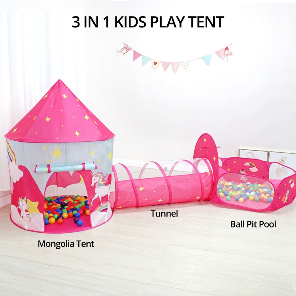 GOMINIMO 3 in 1 Unicorn Style Kids Play Tent - Pink