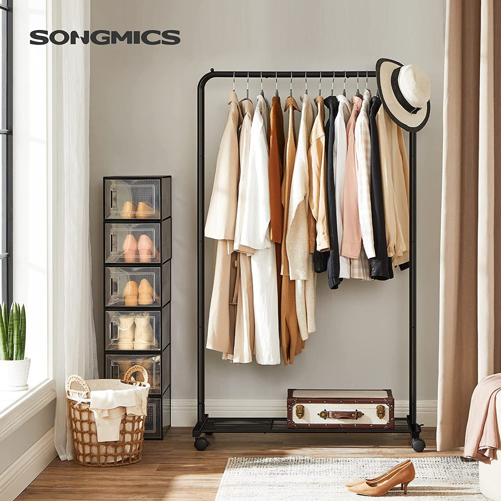 SONGMICS Clothes Rack with Wheels Sturdy Steel Frame Black