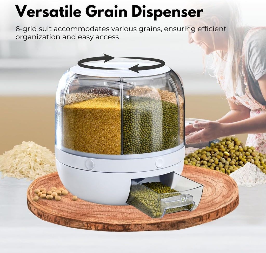 GOMINIMO 6 in 1 Rotating 360° Grain Dispenser with Lid White