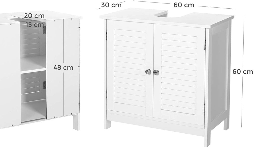 VASAGLE Under Sink Cabinet Cupboard with 2 Louvered Doors White