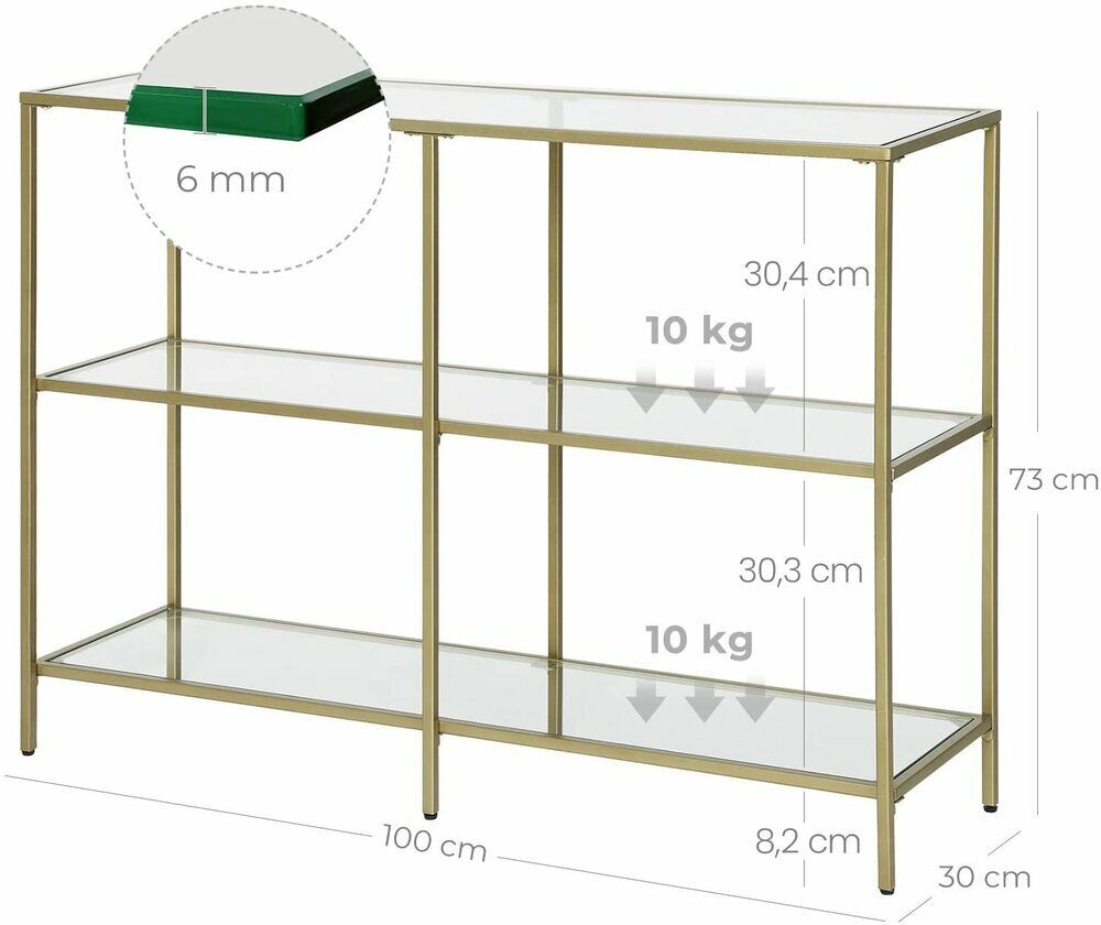 VASAGLE 3 Tier Console Table with Tempered Glass Top