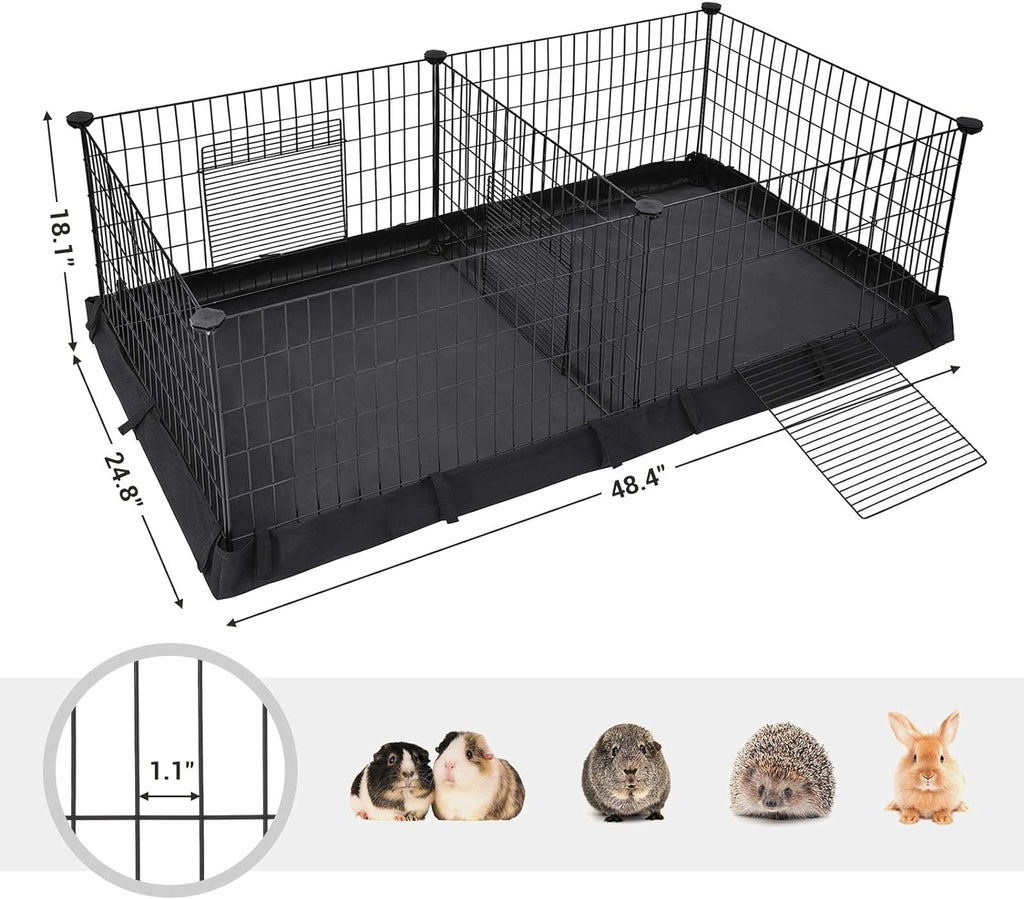 SONGMICS 3 Doors Pet Playpen with Divider Panel and Floor Mat Black