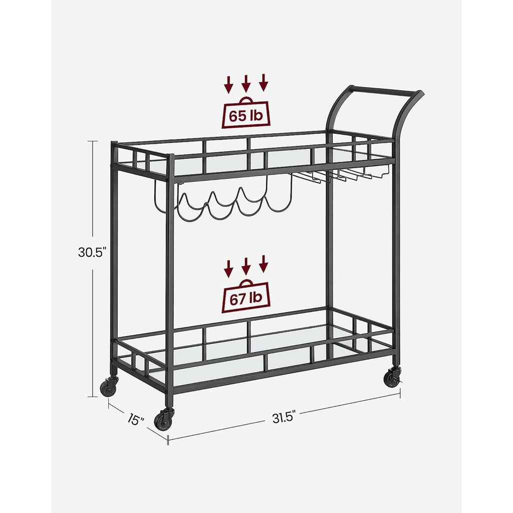 VASAGLE Bar Serving Wine Cart With Wheels And Wine Bottle Holders Black LRC090B62