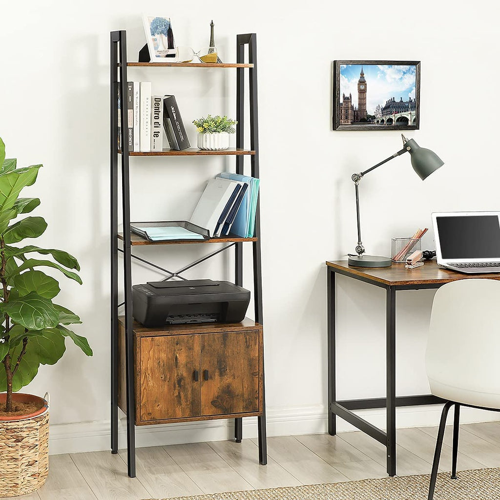 VASAGLE Ladder Bookshelf with Cupboard Rustic Brown