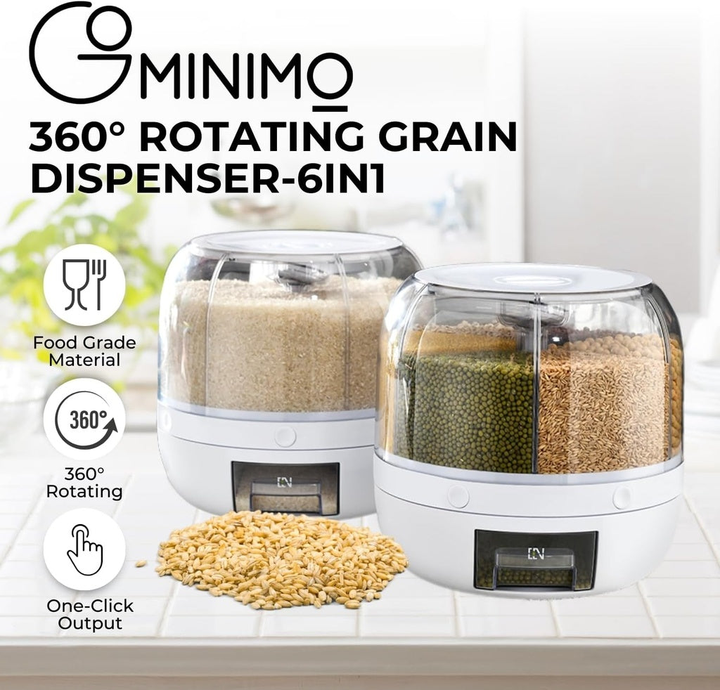 GOMINIMO 6 in 1 Rotating 360° Grain Dispenser with Lid White