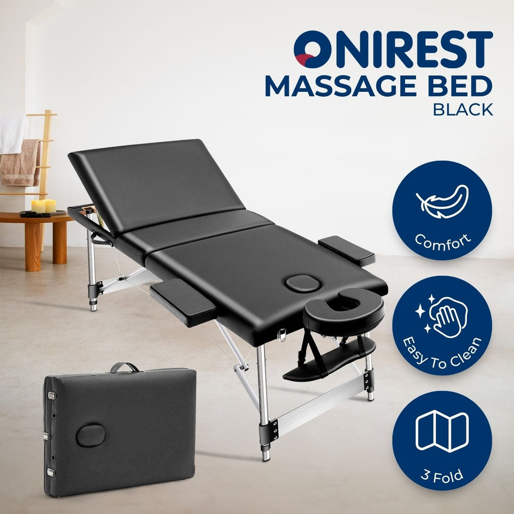 ONIREST 3 Fold Adjustable Portable Massage Bed （Black）