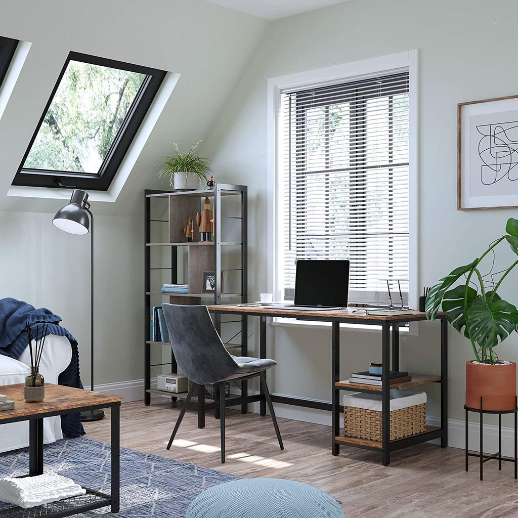 VASAGLE Computer Desk with 2 Shelves Rustic Brown and Black