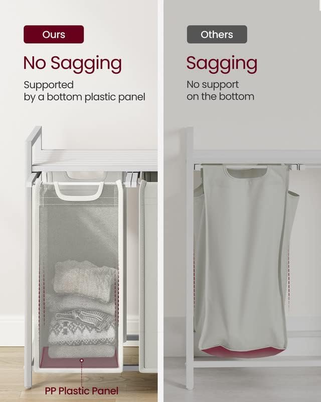 VASAGLE Laundry Hamper with Shelf and Pull-Out Bag 3 x 38L White