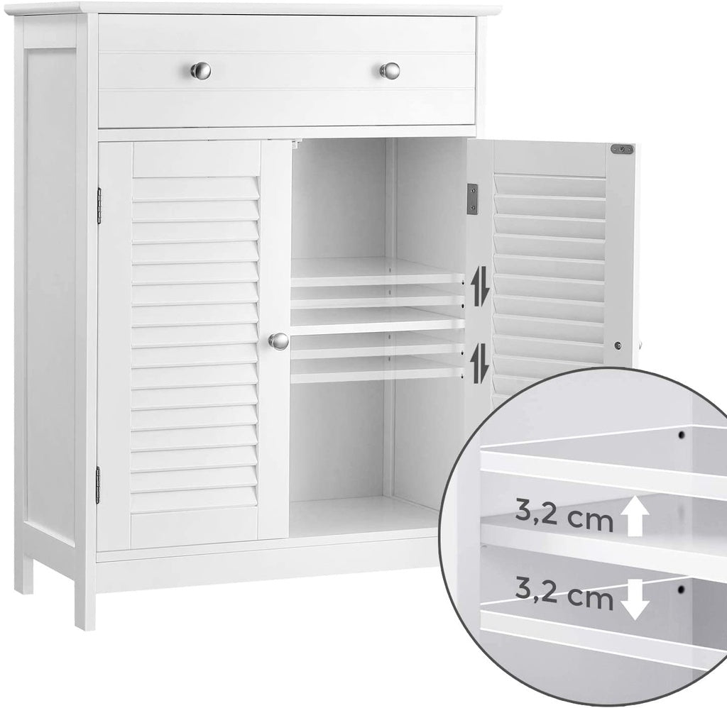 VASAGLE Floor Cabinet with Drawer and 2 Slat Doors White