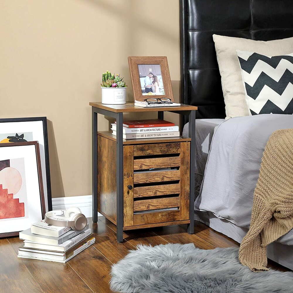 VASAGLE SIde Table with Shelves and Louvred Door