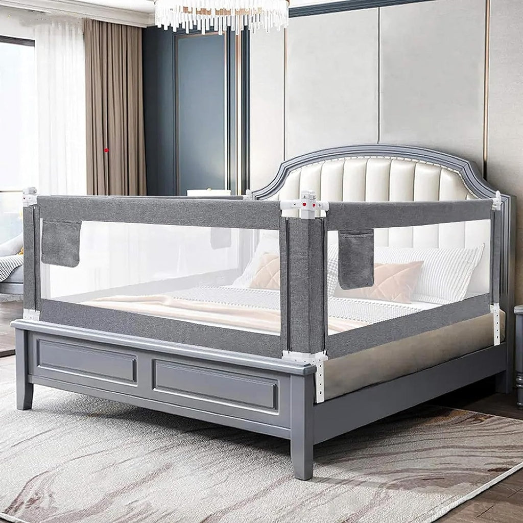 GOMINIMO 98CM Height Adjustable Folding Kids Safety Queen Size Bed Rail Set (1pcs 150X98CM + 2pcs 200X98CM, Grey) GO-SBR-103-JL