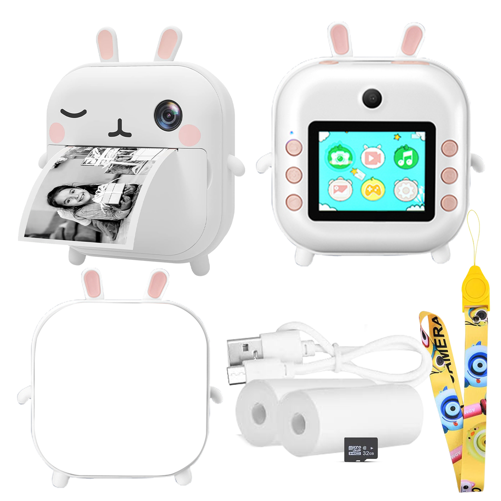 GOMINIMO Instant Print Camera for Kids with Print Paper and 32GB TF Card (Rabbit) GO-IPC-103-YMS