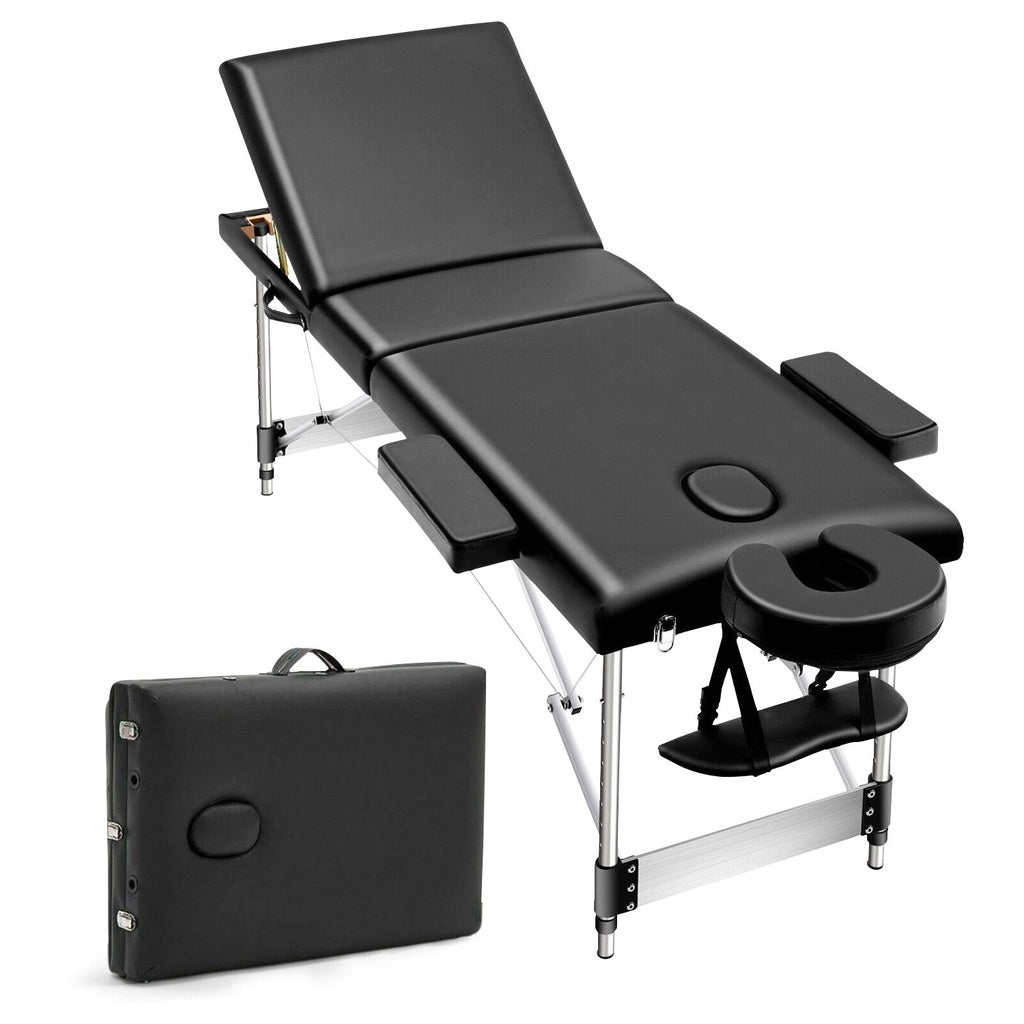 ONIREST 3 Fold Adjustable Portable Massage Bed （Black）