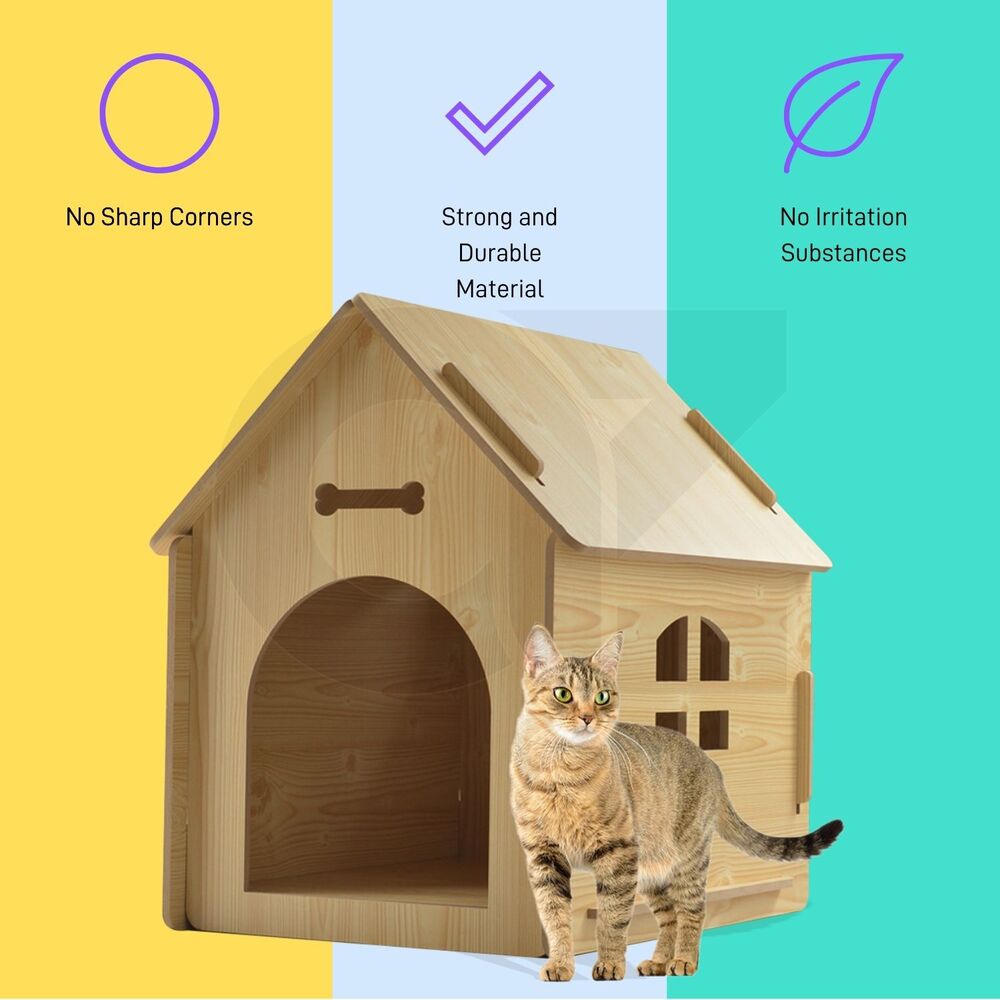 Floofi Wooden Pet House Without Door (L Yellow)