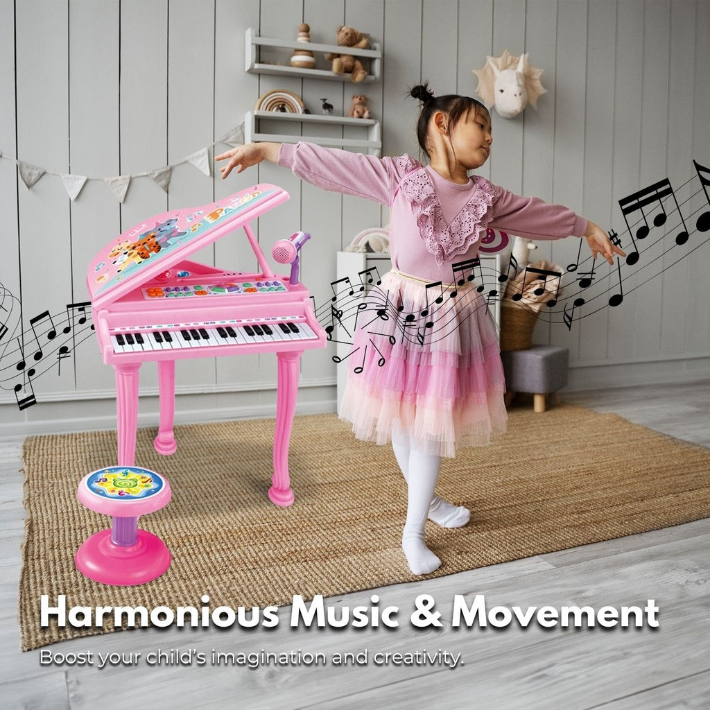 GOMINIMO Kids Electronic Piano Keyboard Toy with Microphone and Chair (Pink) GO-MAT-102-XC