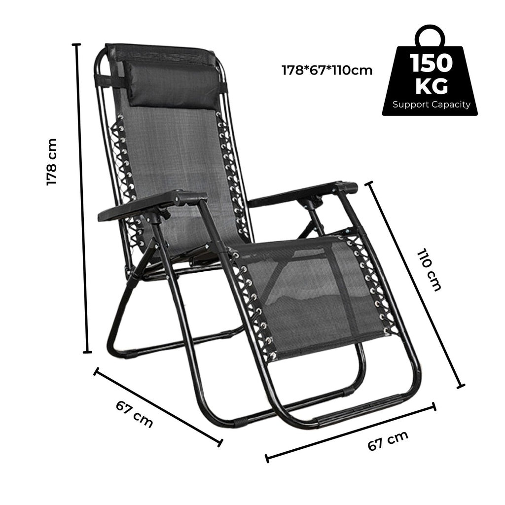 KILIROO Reclining Sun Beach Deck Lounge Chair Outdoor Folding Camp Rest Black