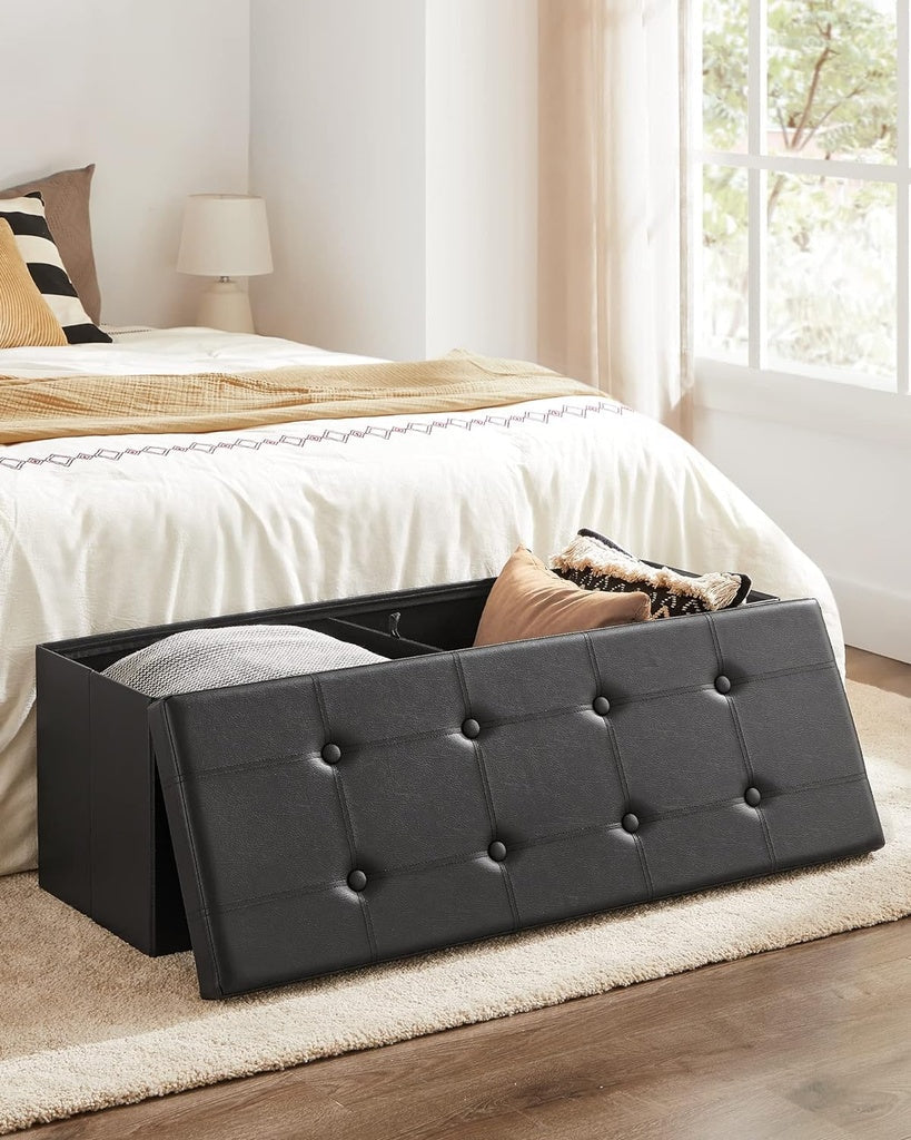 SONGMICS 109cm Folding Storage Ottoman Bench Black LSF701