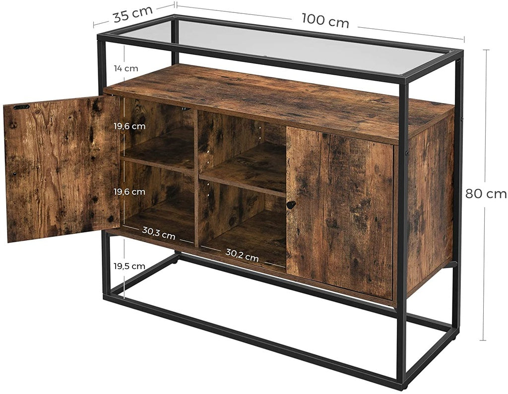 VASAGLE Sideboard with Glass Surface and Open Compartments