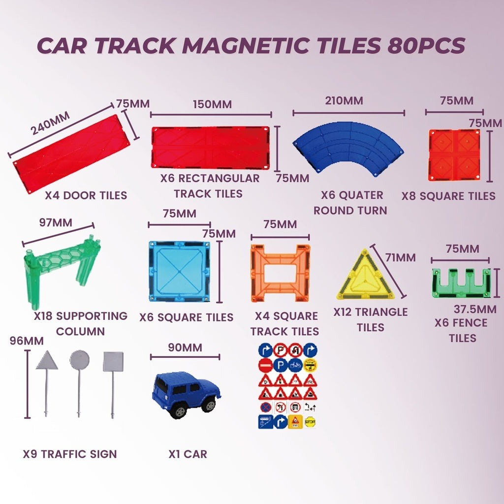 Magnescape Magnetic Tiles Race Car Track 80pcs