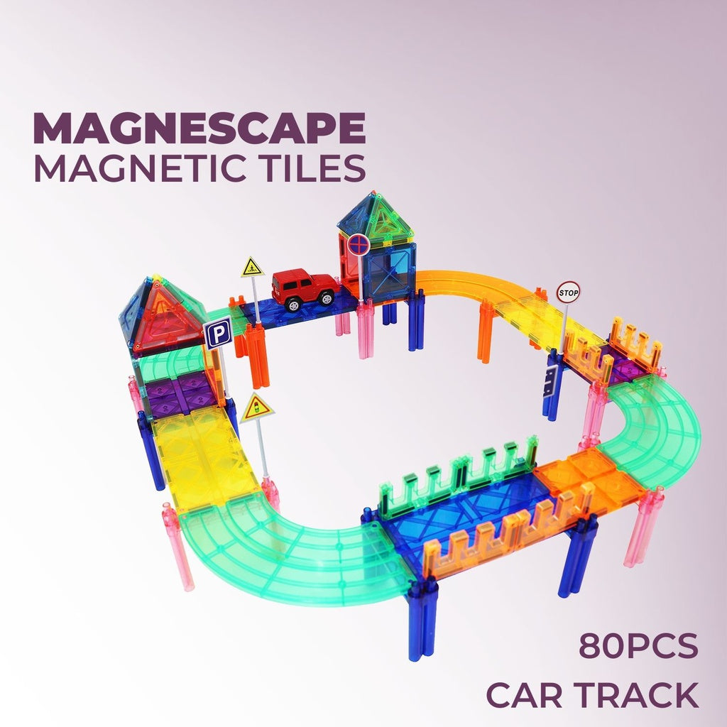 Magnescape Magnetic Tiles Race Car Track 80pcs