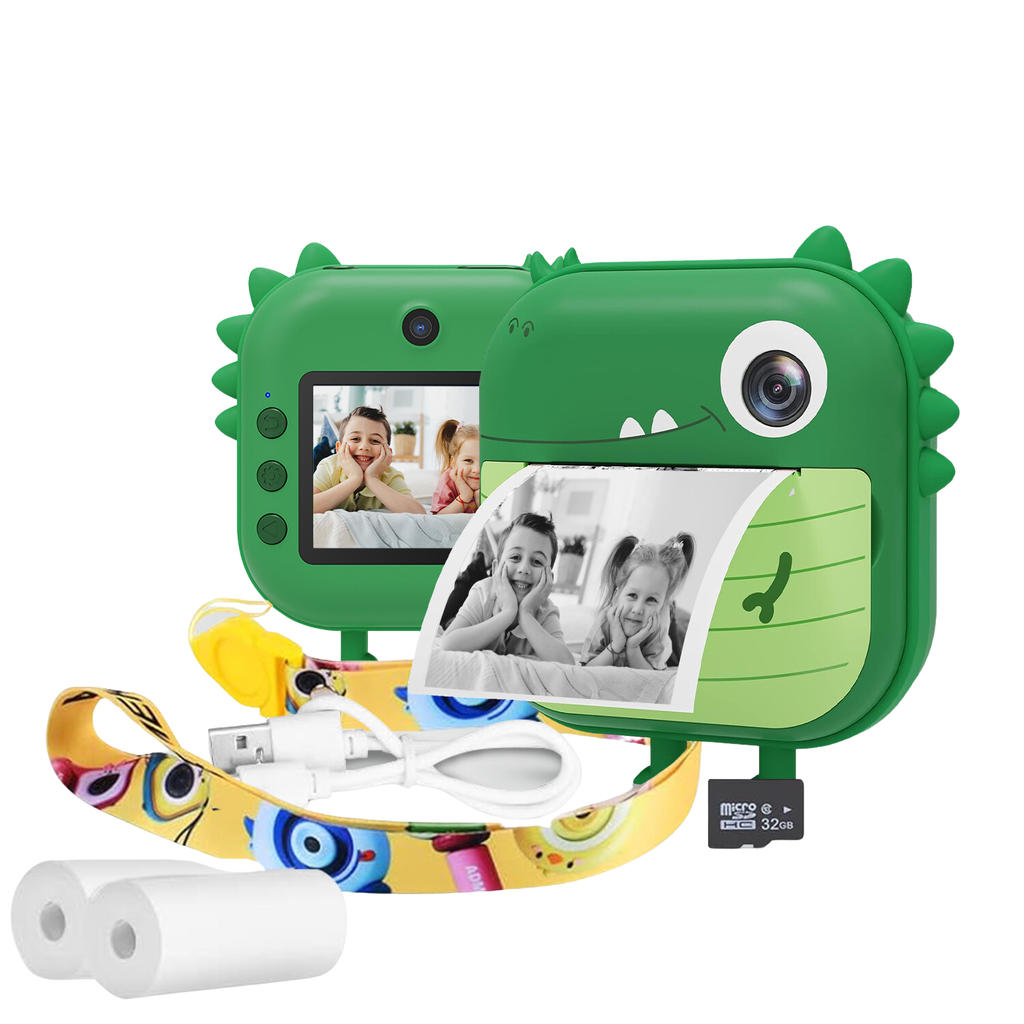 GOMINIMO Instant Print Camera for Kids with Print Paper and 32GB TF Card (Dinasour)