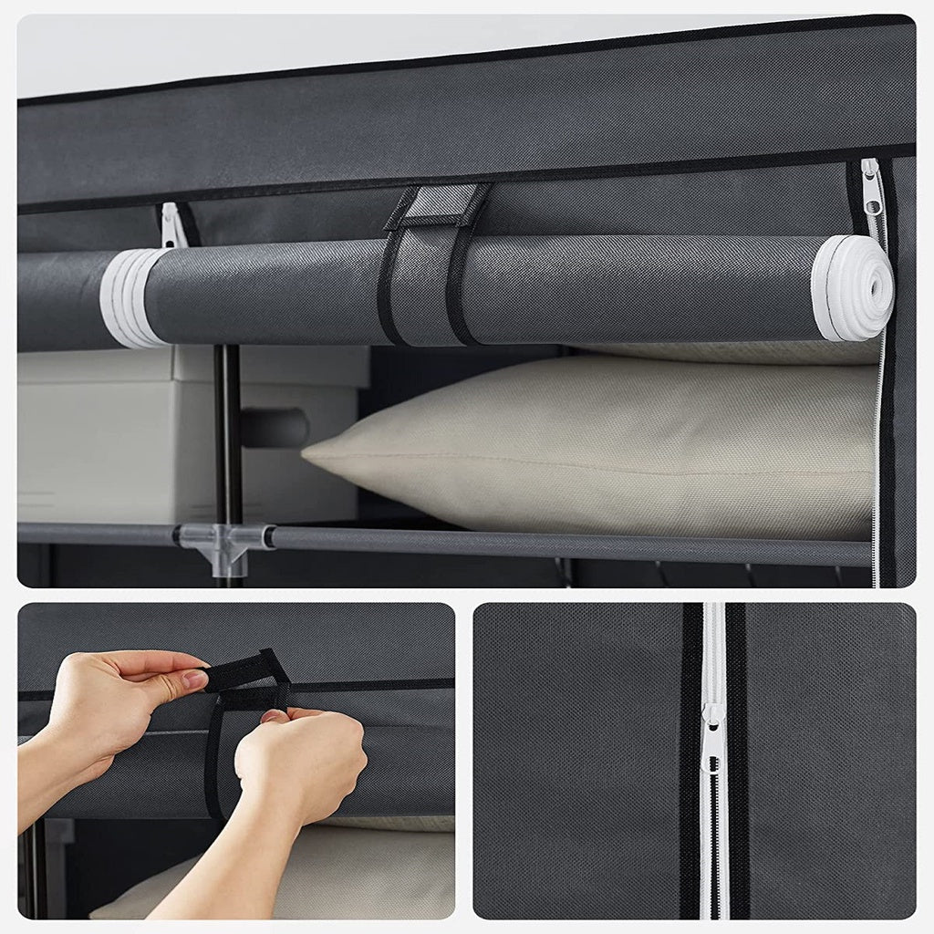 SONGMICS Wardrobe Bedroom Cupboard Clothes Storage Organiser Gray