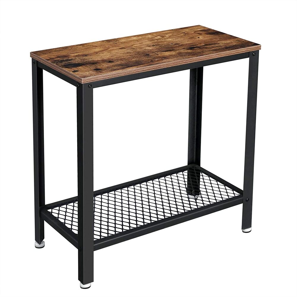 VASAGLE Industrial Side Table with Mesh Shelf Rustic Brown