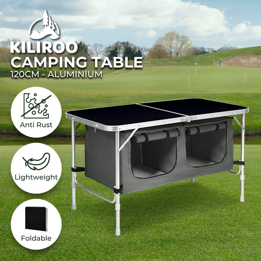 KILIROO Camping Table 120cm Black With Grey Storage Bag