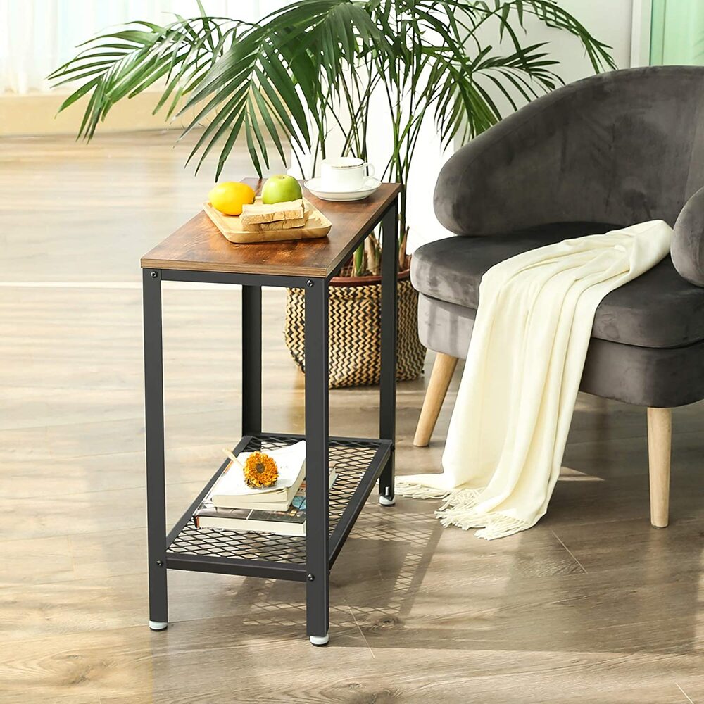 VASAGLE Industrial Side Table with Mesh Shelf Rustic Brown