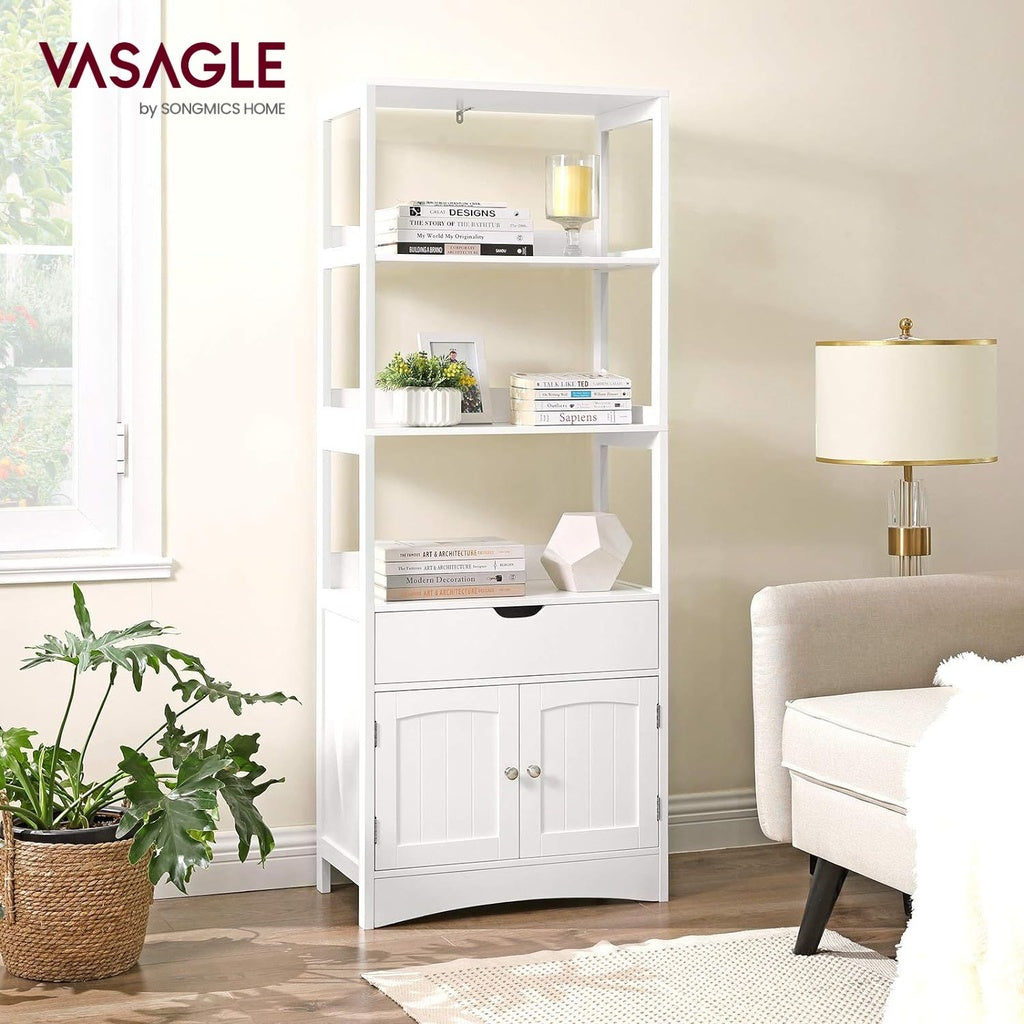 VASAGLE Floor Cabinet with Drawer, 3 Open Shelves and Double Doors