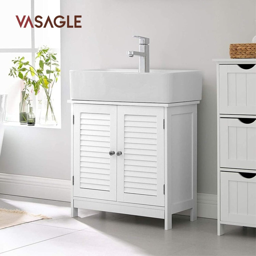 VASAGLE Under Sink Cabinet Cupboard with 2 Louvered Doors White